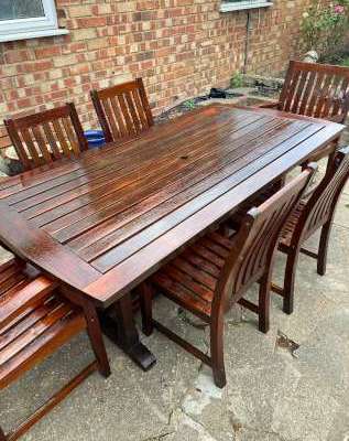 restored hardwood garden table n&nbsp;chairs